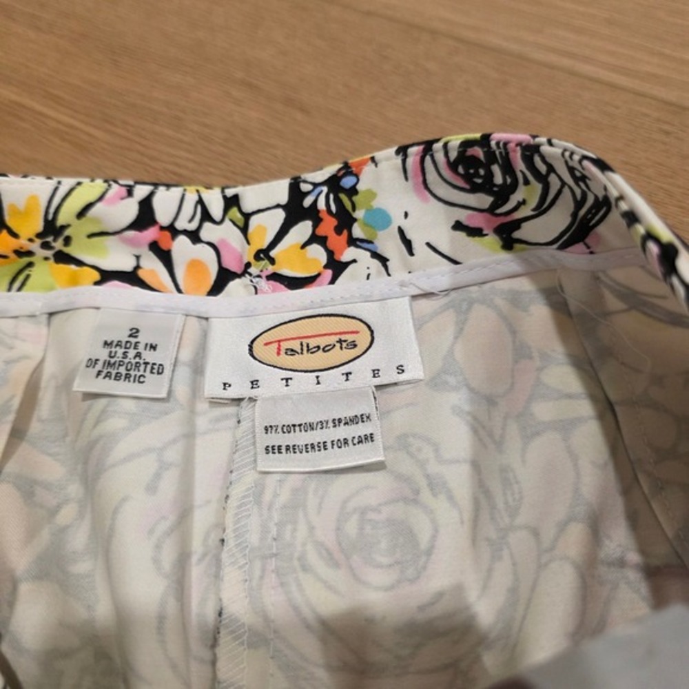 VTG Talbots Petites Pants Cropped Wide Leg Size 2P White Multi Color Floral NWT - Picture 4 of 10